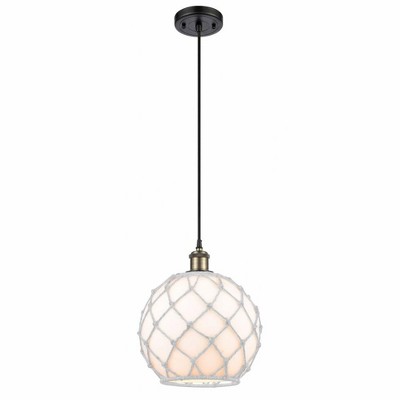 Farmhouse Rope - 1 Light Cord Hung Mini Pendant In Industrial Style-13 Inches Tall and 10 Inches Wide