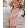 Floral Maternity Dress Square Neck Puff Sleeve Smocked Boho Photoshoot Baby Shower Pregnancy Dresses - 3 of 4