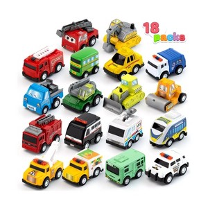 Joyfy 18 Pieces Friction Pull Back Play Car Vehicle Party Favors, Mini Excavator Toy Trucks Play Vehicles, Birthday Gifts for Kids 3 4 5 6 Years Old - 1 of 4