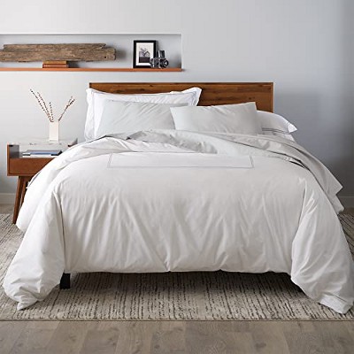 White Cotton King Duvet Cover Set with Satin Stitching