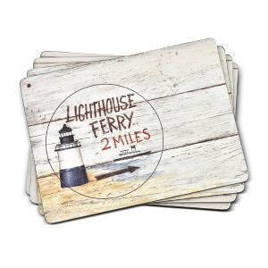 Pimpernel Coastal Signs Placemats, Set of 4 Cork-Backed Heat & Stain Resistant Table Mats with Nautical-Inspired Beach Sign Design - 1 of 4