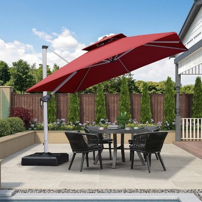 PURPLE LEAF 9/10/11/12ft Square Patio Cantilever Umbrella with Base Windproof Offset Heavy Duty Sun Umbrella for Pool Lawn Garden 360 Degree Rotation