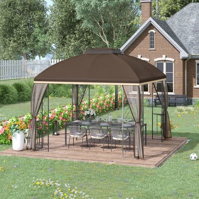 Brown 10' x 10' Metal Patio Gazebo with Mesh Netting