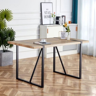 CENGHU Rectangular Dining Table, Rustic Industrial Wood Dining Table for 6 Pepole, Kitchen Table with Black Metal Legs, for Dining Room, Kitchen