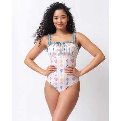 Shell Stripe Ruffle-Strap One-Piece