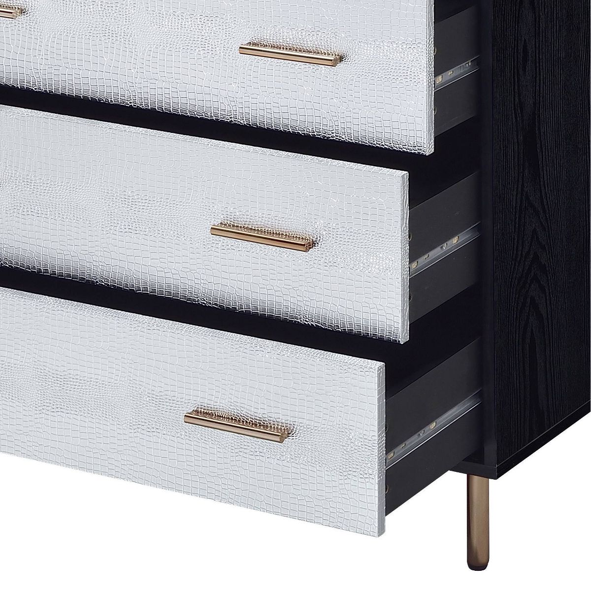 32" Myles Decorative Storage Drawer Black, Silver and Gold Finish - Acme Furniture: Elegant 5-Drawer Chest, Wood Composite, No Assembly Required - thumbnail 3