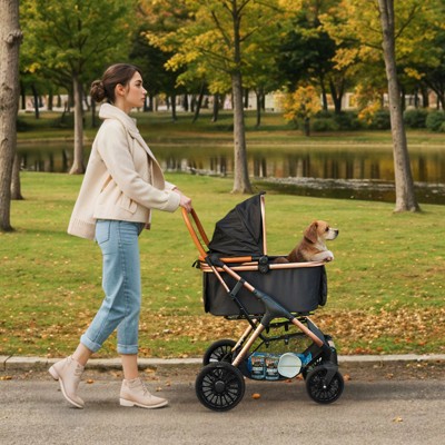 Black Aluminum Alloy 4-Wheel Dog Stroller with Brakes