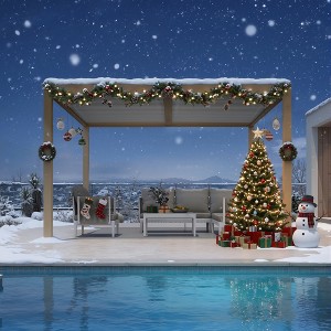 PURPLE LEAF Louvered Pergola Outdoor Aluminum Pergola with White Adjustable Rainproof Roof Wood Grain Frame Hardtop Gazebo for Patio Deck Garden - 1 of 4