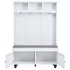 FURNIinspire Hall Trees Entryway Bench With Shutter-Shaped Doors, Coat Rack, Cushion And 4 Sturdy Hooks, Wide Hall Tree, White, 17.8"*47.2"*69.1" - 4 of 4