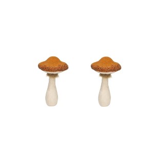 Whisen 2pcs 8x8x14'' Mushroom Holiday Ornament, Harvest Festival Fall Festival & Thanksgiving Table Decorations - Beige & Orange - 1 of 4