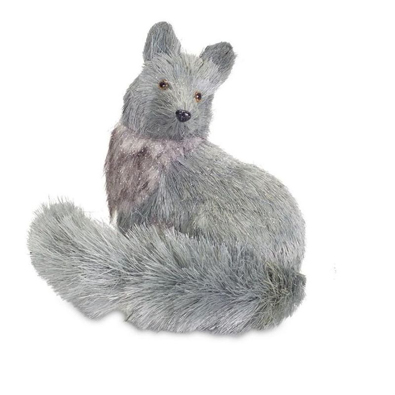 Diva At Home 8.75" Light Blue Gray Glittered Fox Christmas Tabletop Decoration, 1 of 2