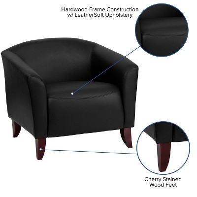 Hercules Imperial Luxe Black Leather Reception Chair with Wood Frame