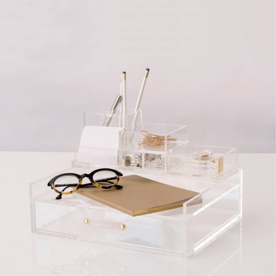 Clear Acrylic 4x4x4 Desk Organizer with Dual Compartments