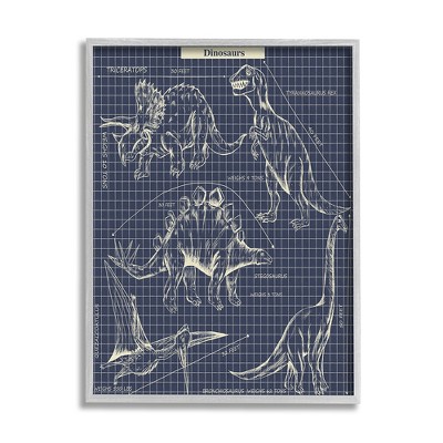 Stupell Industries Vintage Dinosaur Blueprints Dino Fact Graph Gray ...