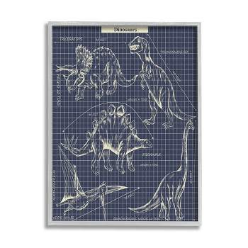 Stupell Industries Vintage Dinosaur Blueprints Dino Fact Graph Gray Framed Giclee, 11 x 14