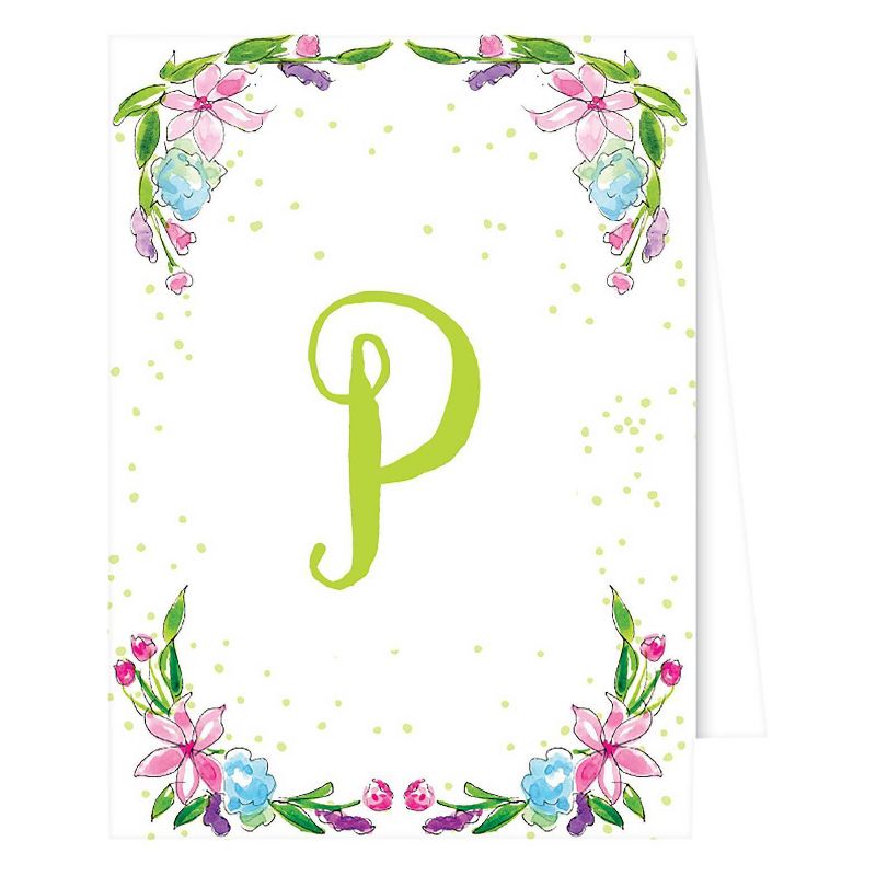 10ct RosanneBECK Collections White Note Cards - Floral Crest Monogram - P, 1 of 2