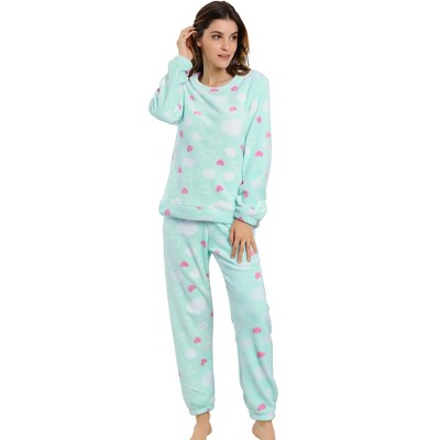 Allegra K Women's Winter Flannel Long Sleeve Nightwear Top and Pants Pajama Sets