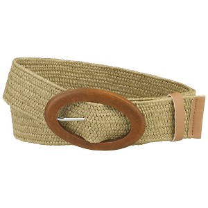 INSPIRE CHIC Women's Straw Rattan Oval Wooden Buckle Elastic Woven Wide Stretch Belts - 1 of 4
