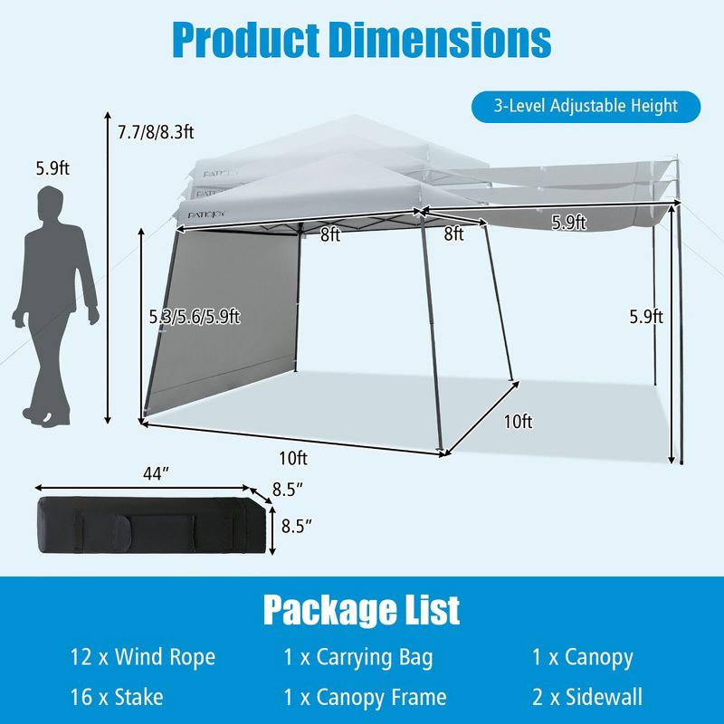Tangkula Patio 10 x 10FT Instant Pop-up Canopy Folding Tent w/ Sidewalls & Awnings Outdoor, 4 of 11