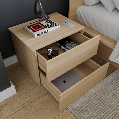 Natural Blonde Oak 2-Drawer Modern Nightstand