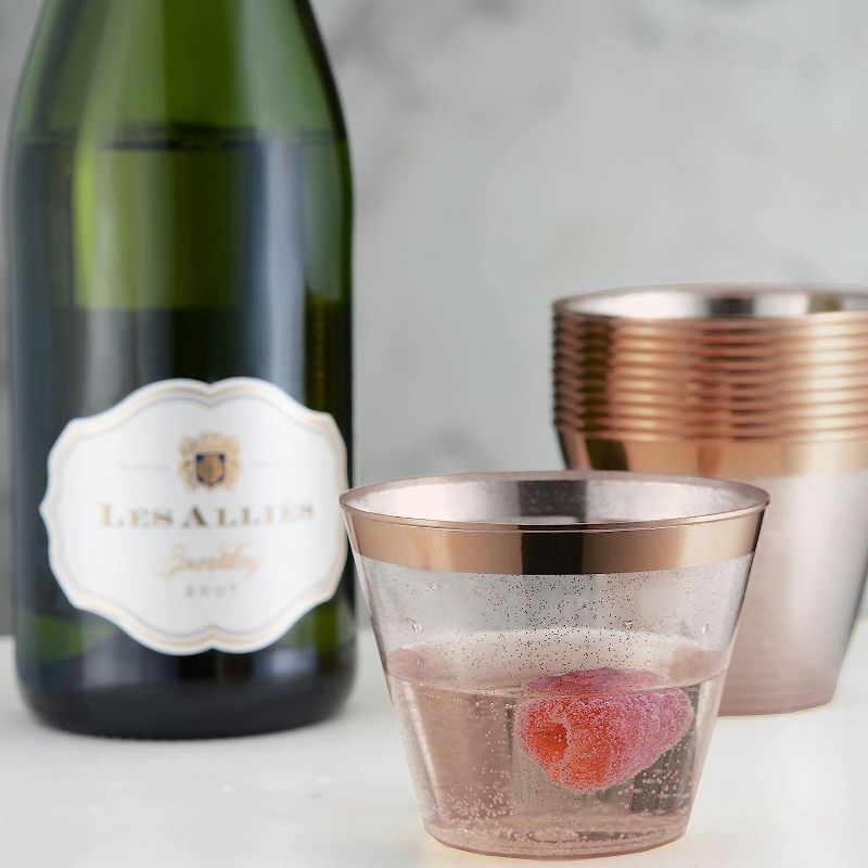 Chateau Glasses 100 Rose Gold Cups 9Oz - Rose Gold Glitter With A Rose Gold Rim - Premium Disposable Party Cups, 5 of 7