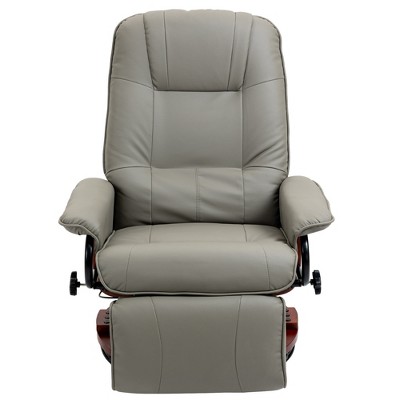 Gray Faux Leather Swivel Recliner with Wood Base