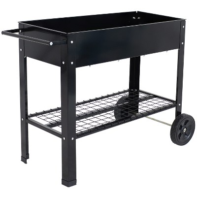 Sunnydaze Outdoor Galvanized Steel Raised Garden Bed Cart with Handlebar and Wheels for Patio, Deck or Yard - 41" L - Black