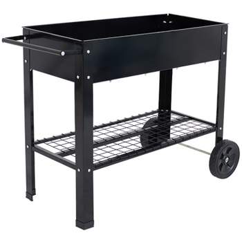 Sunnydaze Outdoor Galvanized Steel Raised Mobile Elevated Planter Cart with Handlebar and Wheels - 43"