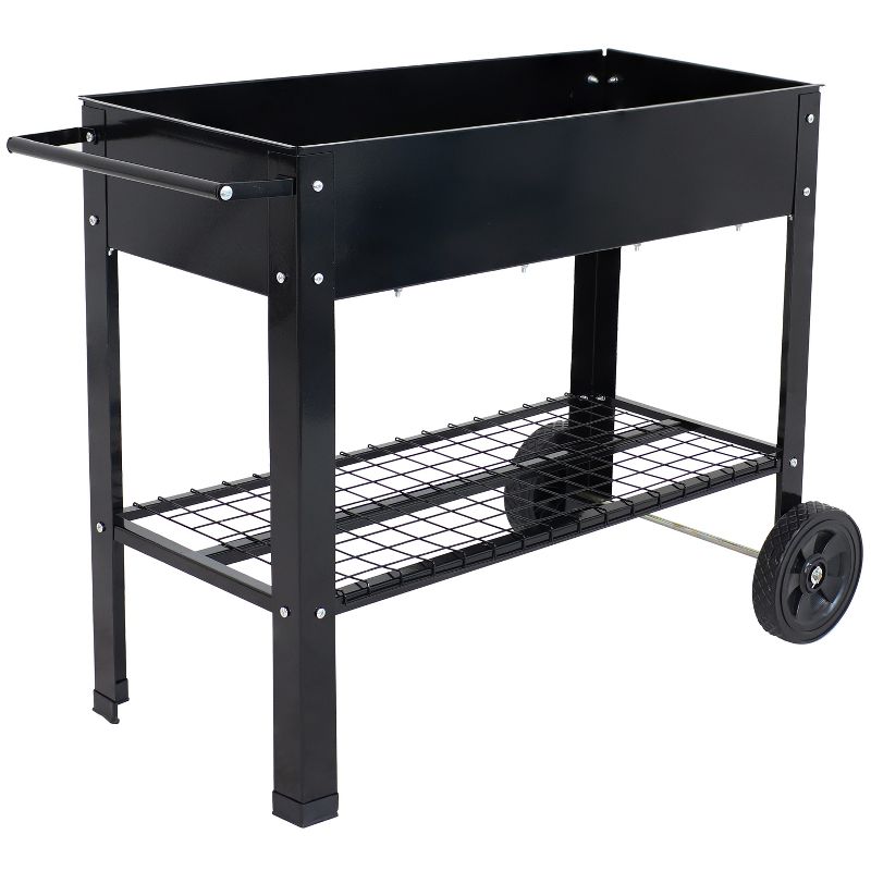 Sunnydaze Outdoor Galvanized Steel Raised Mobile Elevated Planter Cart with Handlebar and Wheels - 43", 1 of 12