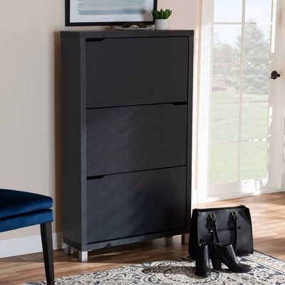 Out Racks Simms Finished Wood Shoe Storage Cabinet with 6 Fold Black Baxton Studio