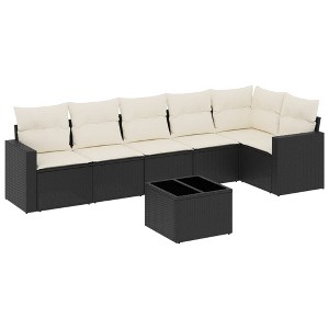 vidaXL Garden Sofa Set Black PE Rattan 7 Piece Removable Covers - 1 of 4