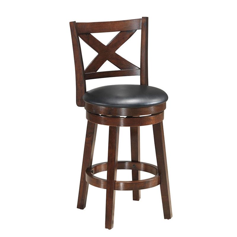 Costway Swivel Stool 24'' Counter Height X-Back Upholstered Dining Chair Kitchen Espresso, 1 of 7