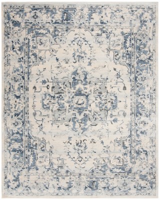 Ivory & Navy Distressed Oriental 9' x 12' Synthetic Area Rug