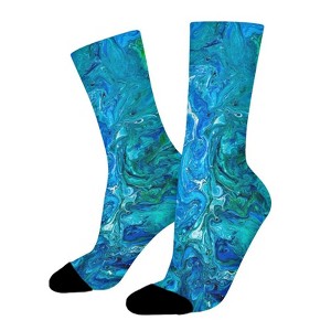 Blue Aqua Women Printed Crew Socks Funny Funky Socks Soft Polyester Novelty Gifts for Artists Men - 1 of 1