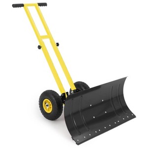 29" Snow Shovel with Wheels, Metal Snow Pusher Shovel for Doorway & Sidewalk, Snow Pusher with Adjustable 5-Position Angled & Height - 1 of 4