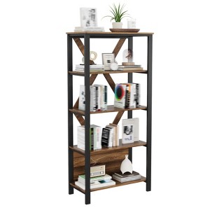 COZONY 3/4/5-Tier Industrial Bookshelf with LED Lights — Metal Open Shelf Bookcase, Heavy Duty Tall Storage for Bedroom, Office & Living Room - 1 of 4