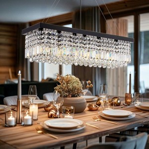Siljoy Rectangle K9 Crystal Chandelier, Contemporary Pendant Light Fixture, Height Adjustable for Dining Room Kitchen Island - 1 of 4