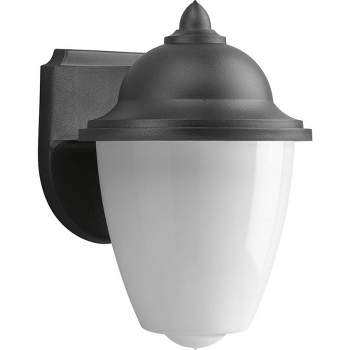 Progress Lighting, Classic White, 1-Light Wall Lantern, Textured Black, White Acrylic Shade