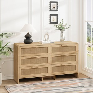 KTMBDW 6 Drawer Dresser for Bedroom, Arc Shaped Rattan Dresser with Deep Drawers, Large Double Chest of Drawers for Living Room, Hallway, Entryway - 1 of 4