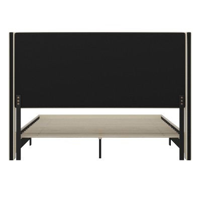 Beige King Upholstered Platform Bed with Wingback Headboard