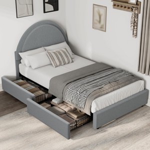 Bed Frame with Upholstered Headboard, Wood Platform Bed Frame with 2 Storage Drawers, Wood Slats Support, No Box Spring Needed - 1 of 4