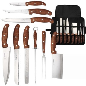 9-Piece Kitchen Knife Set, Knife Set with Roll Bag, Lightweight and Portable, Dishwasher Safe (Brown) - 1 of 4