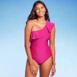 Women's Ruffle One Shoulder Coverage One Piece Swimsuit - Kona Sol™ Pink