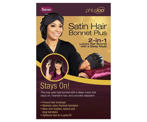 pHusion Satin Hair Bonnet Plus 2-in-1 Black