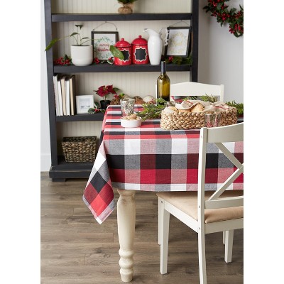 Cardinal Red and Black Checkered Cotton Square Tablecloth 52x52