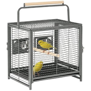 Skyzone 18" Heavy-Duty Wrought Iron Travel Bird Cage with Handle, Wooden Perch, 2 Stainless Steel - 1 of 4