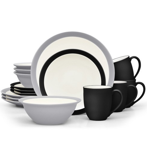 White and Black Splash Dinnerware Set, Stoneware Dinner Side Snack