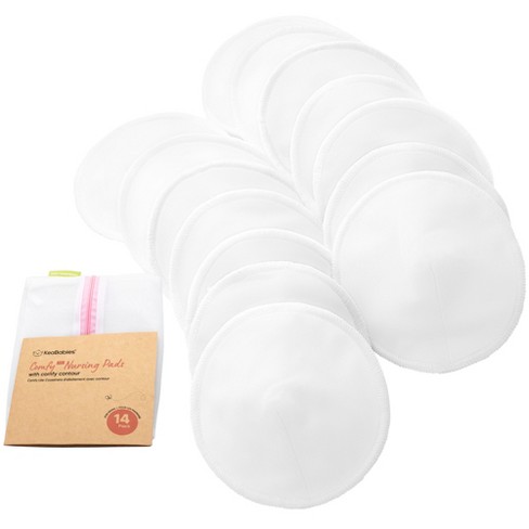 KeaBabies 14pk Contour Organic Nursing Pads, Reusable Nipple Pads for Breastfeeding, Washable Breast Pads + Wash Bag (Bare Beige, Large)