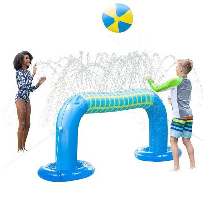 HearthSong Inflatable Volleyball Sprinkler with Inflatable Ball for Kids' Active Water Play