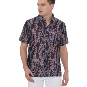 HAPPY BAY Men's Hawaiian Shirts Short Sleeve Button Down Shirt Mens Hawaii Shirts Linen Effect Boho Vacation Casual Beach Shirts for Men - 1 of 4